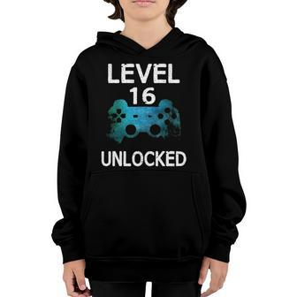 Level 16 Unlocked Boys 16Th Birthday 16 Years Old Gamer Youth Hoodie | Mazezy