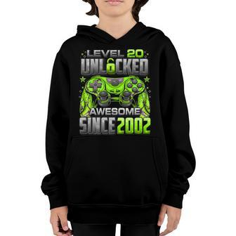 Level 20 Unlocked Awesome Since 2002 20Th Birthday Gaming V2 Youth Hoodie - Seseable