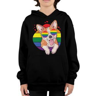 Lgbt Corgi Dog Lover Shirt Gay Pride Rainbow Sunglasses V2 Youth Hoodie - Monsterry