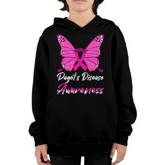 Pagets Disease Awareness Butterfly Pink Ribbon Pagets Disease Pagets Disease Awareness Youth Hoodie - Monsterry