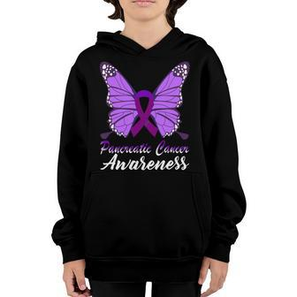 Pancreatic Cancer Awareness Butterfly Purple Ribbon Pancreatic Cancer Pancreatic Cancer Awareness Youth Hoodie - Monsterry
