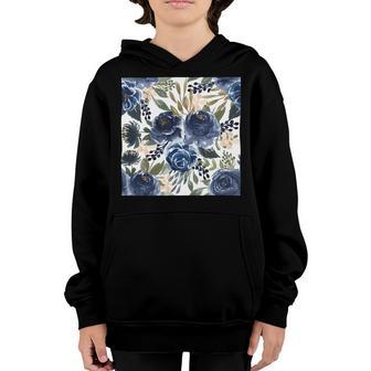 Pattern Watercolor Flower Navy Blue Youth Hoodie | Favorety UK