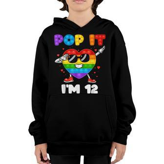 Pop It Im 12 Birthday Girl Pop Fidget Graphic Dabbing Heart Youth Hoodie - Seseable