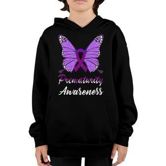 Prematurity Awareness Butterfly Purple Ribbon Prematurity Prematurity Awareness Youth Hoodie - Monsterry UK