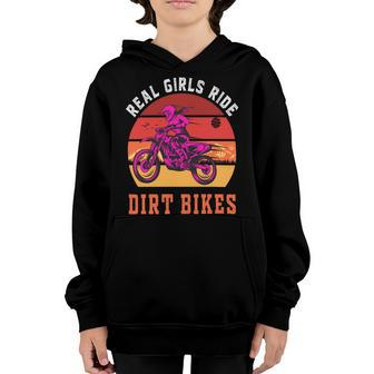 Real Girls Ride Dirt Bikes Funny Girl Motocross Gift Girl Motorcycle Lover Vintage Youth Hoodie - Monsterry