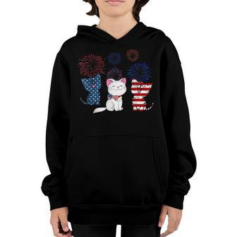 Red White Blue Cat Usa Flag 4Th Of July Patriotic Cat Lover Youth Hoodie - Seseable
