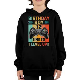 Retro Vintage Gaming 12 Years Old Level Up 12Th Birthday Boy Youth Hoodie - Seseable