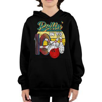 Rollin Into 10 Bowling Birthday Party 10Th Birthday Girls Youth Hoodie - Seseable