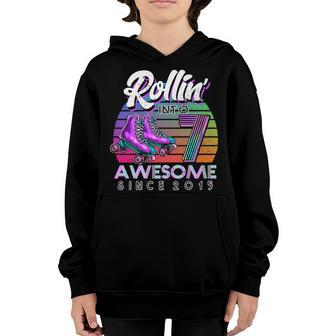 Rolling Into 7 Since 2015 Roller Skate 7Th Birthday Girl Youth Hoodie - Seseable
