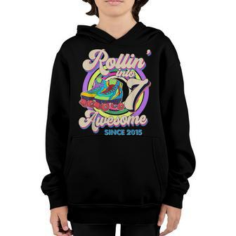 Skate Birthday Rollin Into 7 Awesome Since 2015 7Th Birthday Youth Hoodie - Seseable