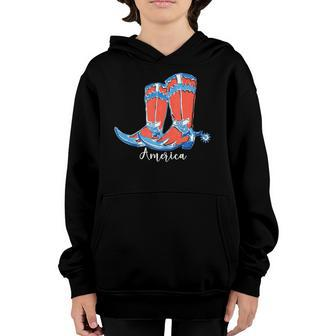 Usa America Fourth Of July Patriotic Country Cowboy Boots Youth Hoodie | Mazezy