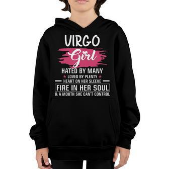 Virgo Girl Birthday Virgo Girl Hated By Many Loved By Plenty Heart On Her Sleeve Youth Hoodie - Seseable