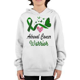 Adrenal Cancer Warrior Butterfly Green Ribbon Adrenal Cancer Adrenal Cancer Awareness Youth Hoodie - Monsterry