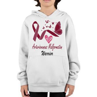 Arteriovenous Malformation Warrior Butterfly Funny Unicorn Burgundy Ribbon Arteriovenous Malformation Support Arteriovenous Malformation Awareness Youth Hoodie | Favorety UK