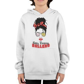 Baseball Busy Raising Ballers Momlife Mom Messy Bun Afro Mom Mothers Day Youth Hoodie | Favorety