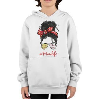 Baseball Softball Momlife Mom Messy Bun Afro Mom Mothers Day Youth Hoodie | Favorety AU