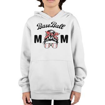 Bleached Baseball Mom Messy Bun Player Mom Mothers Day Youth Hoodie | Favorety