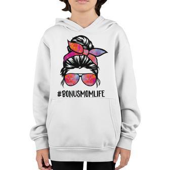 Bonus Mom Life Stepmom Mothers Day Messy Bun Hair For Woman V2 Youth Hoodie | Favorety