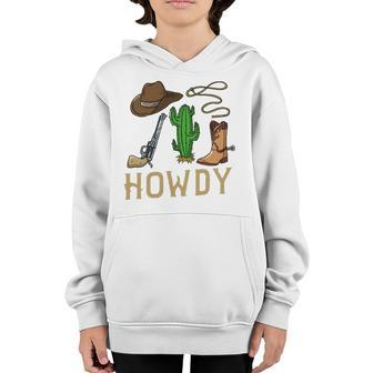 Howdy Cowboy Western Country Cowboy Hat Boots Youth Hoodie | Mazezy