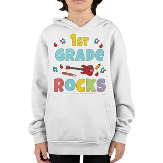 Kids 1St Grade Rocks 1St Day Of School Back To School Guitar Cute Youth Hoodie - Seseable