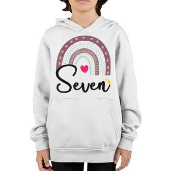 Kids 7Th Birthday Rainbow Party Kids Seven Year Old Youth Hoodie - Seseable
