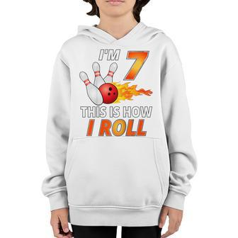 Kids Bowling Birthday 7 Year Old Boy Funny Bowler Girl Kids Youth Hoodie - Seseable