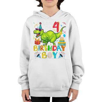 Kids Rawr Im 4Th Birthday Boy Dinosaur T-Rex 4 Years Old Youth Hoodie - Seseable