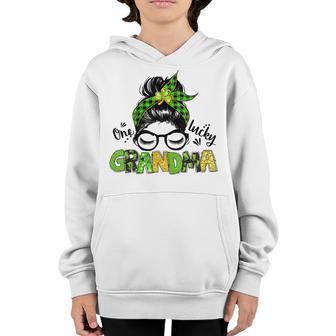 One Lucky Grandma Messy Bun Leopard St Patricks Day Youth Hoodie | Favorety UK