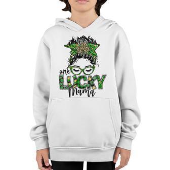 One Lucky Mama St Patricks Day Leopard Messy Bun Youth Hoodie | Favorety