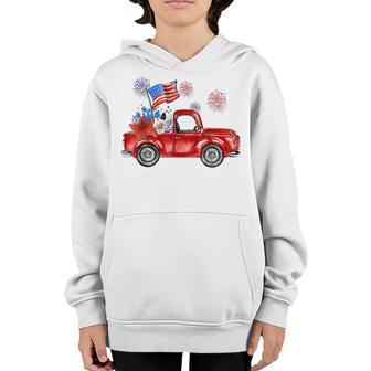 Pride Red Farm Truck Farmer Girl Patriotic 4Th Of July Youth Hoodie - Seseable