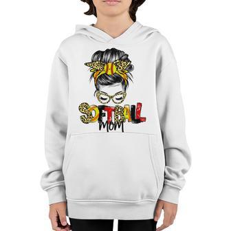 Softball Mom Leopard Messy Bun Ball Mom Mothers Day Youth Hoodie | Favorety CA