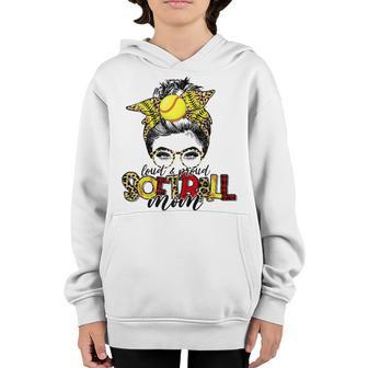 Softball Mom Leopard Mom Messy Hair Bun Mothers Day Youth Hoodie | Favorety UK