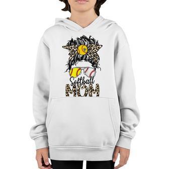 Softball Mom Messy Bun Leopard Glasses Bandana Mothers Day Youth Hoodie | Favorety CA