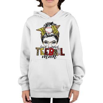 Teeball Mom Leopard Ball Mom Messy Hair Bun Mothers Day Youth Hoodie | Favorety