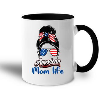 4Th Of July American Mom Life Messy Bun American Mom Life Accent Mug - Seseable