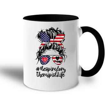 4Th Of July Respiratory Therapist Messy Bun Hair Nurse Funny Accent Mug - Seseable