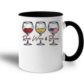 4Th Of July Wine Red White Blue Wine Glasses Red Wine & Blue Accent Mug - Seseable