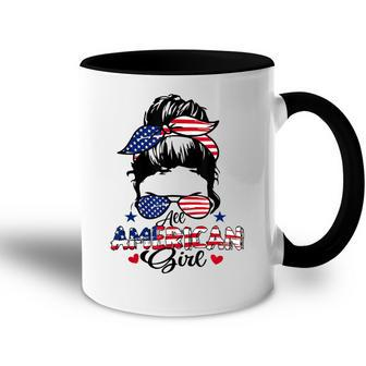 All American Girls 4Th Of July Messy Bun Patriotic Accent Mug - Seseable