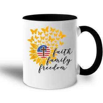 Faith Family Freedom Christian Patriot Sunflower 4Th Of July Accent Mug - Seseable