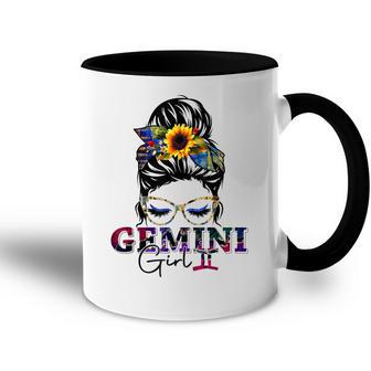 Gemini Girl Birthday Messy Bun Hair Sunflower Accent Mug - Seseable
