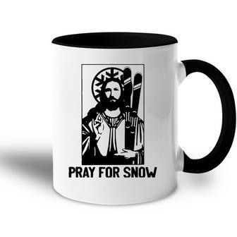 Jesus Christmas Pray For Snow Accent Mug | Mazezy