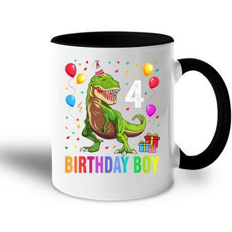 Kids 4 Year Old 4Th Birthday Boy T Rex Dinosaur Accent Mug - Seseable