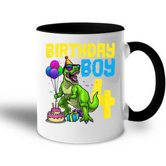 Kids 4Th Birthday Boy 4 Dinosaur Themed Dino Party Accent Mug - Seseable