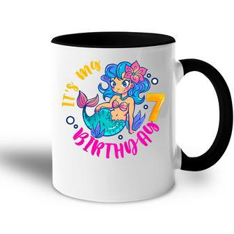 Kids Its My 7Th Birthday Happy 7 Year Mermaids For Girls Boys Accent Mug - Seseable