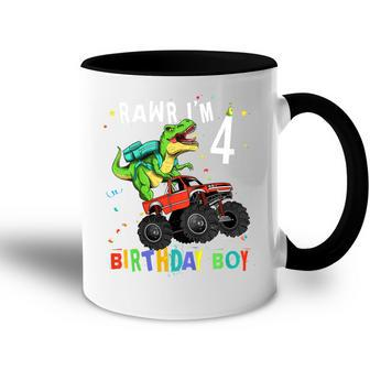 Kids Rawr Im4 4Th Birthday T Rex Dinosaur Party For Boys Accent Mug - Seseable