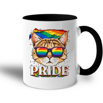 Lgbt Cat Gay Pride Lgbtq Rainbow Flag Sunglasses Accent Mug | Mazezy