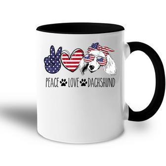 Peace Love Dachshund 4Th Of July Patriotic American Usa Flag Accent Mug - Seseable
