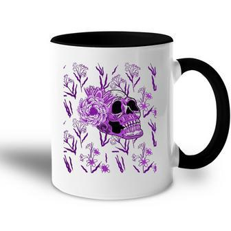 Purple Skull Flower Cool Floral Scary Halloween Gothic Theme Accent Mug | Mazezy