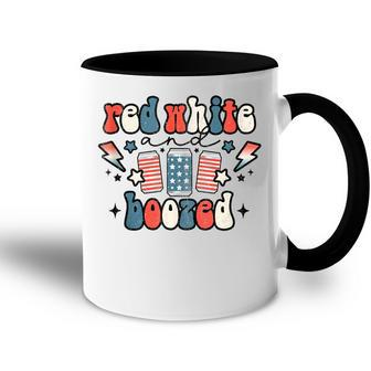 Red White & Booze Summer Funny Drinking 4Th Of July Usa Flag Accent Mug - Seseable
