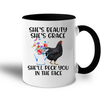 Shes Beauty Shes Grace Shell Peck You In The Face Chicken Accent Mug | Mazezy